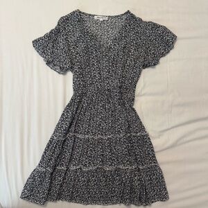 Black Floral Tiered Short-Sleeve Dress